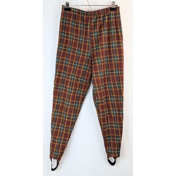 Vintage 1980s Womens Stretchy Stirrup Pants Elastic Pull-on Funky Brown Plaid - Picture 8 of 10